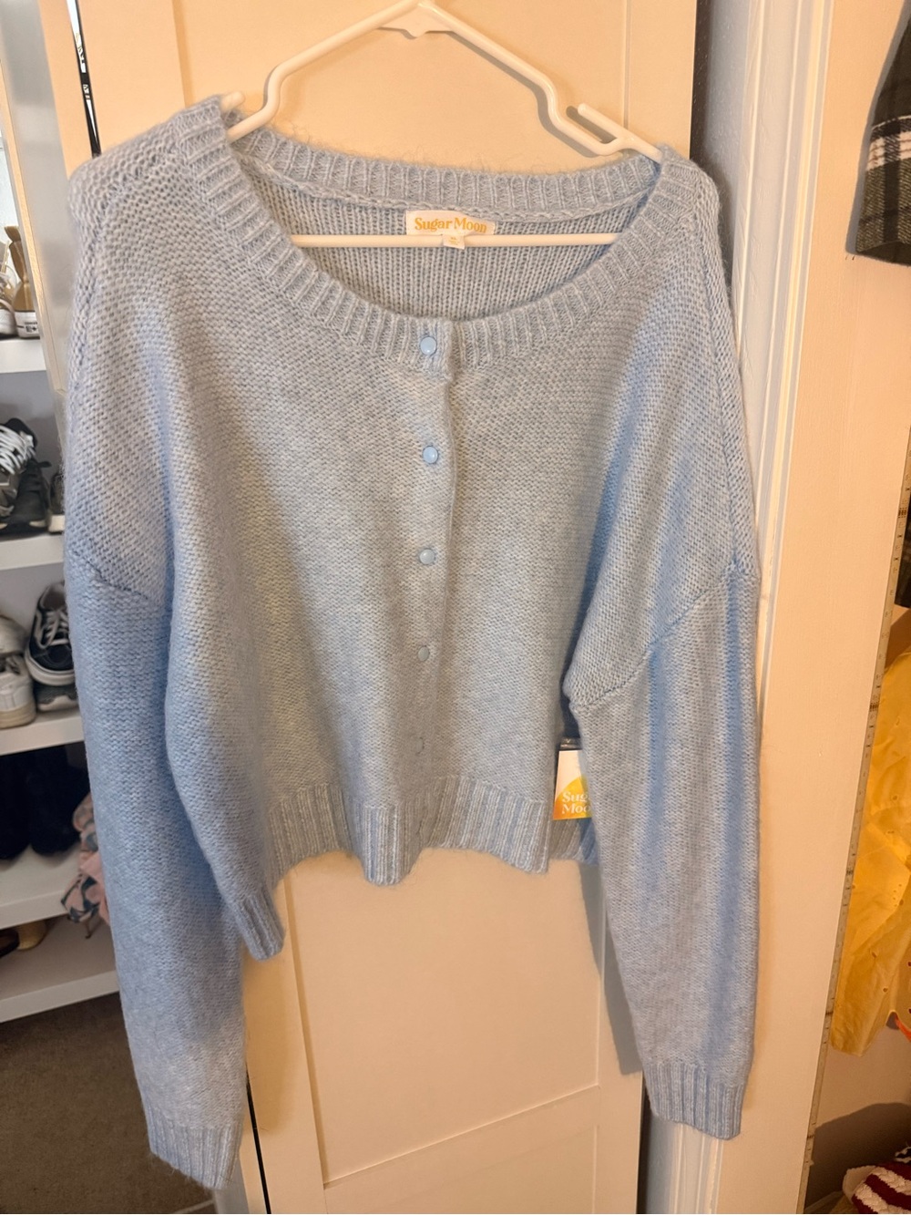 Pastel Blue Cropped Button-Front Cardigan